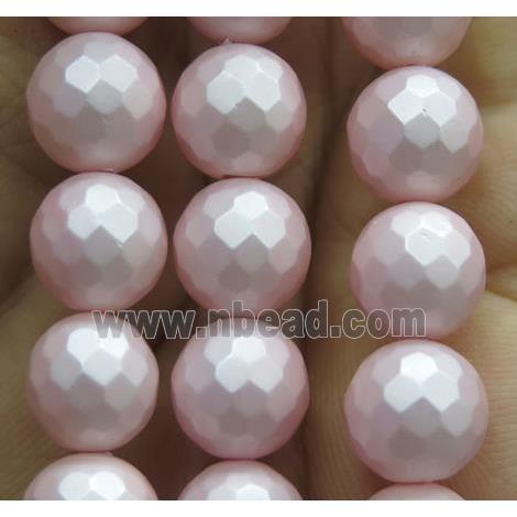 pink matte pearlized shell beads, faceted round