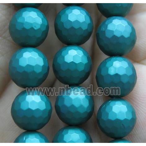 matte pearlized shell beads, faceted round, peacock green