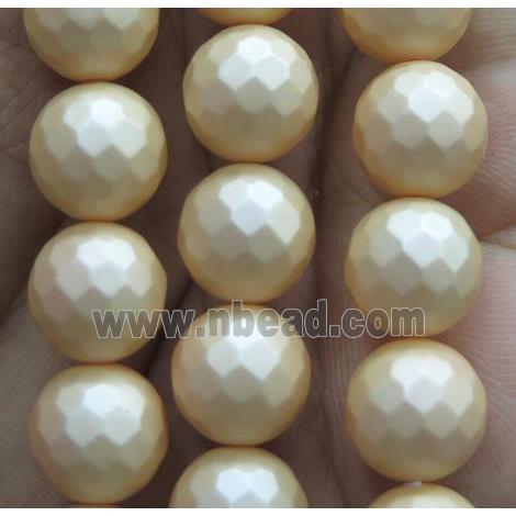 yellow matte pearlized shell beads, faceted round