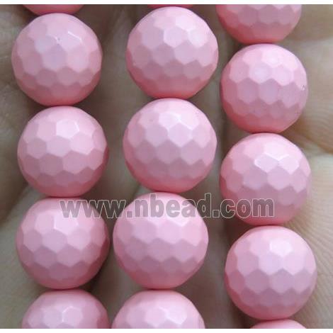 matte pearlized shell beads, faceted round, pink