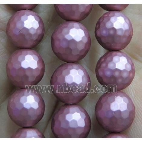 purple matte pearlized shell beads, faceted round