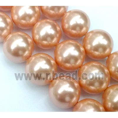 pearlized shell beads, round, rose-pink