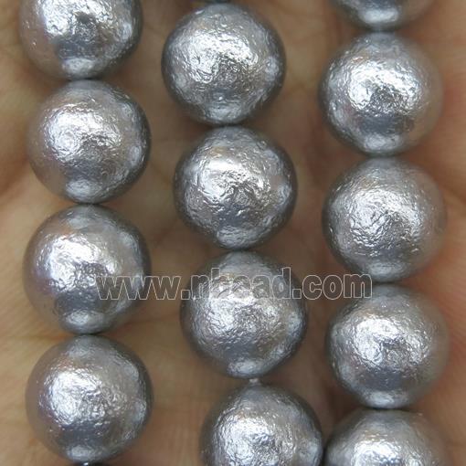 round Pearlized Shell Beads, rough, gray