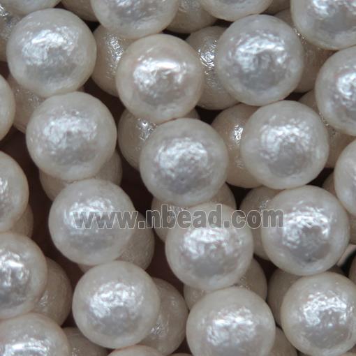 round Pearlized Shell Beads, rough, white