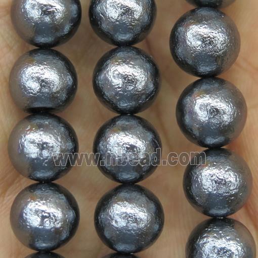 round Pearlized Shell Beads, rough, black