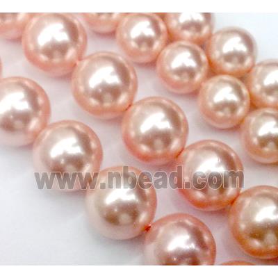 pearlized shell beads, round, pink