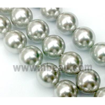 Pearl Shell Bead, round, silver-gray