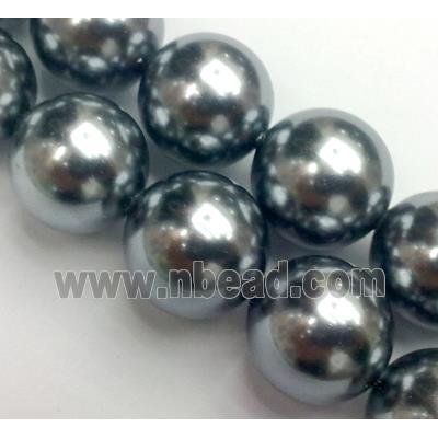 pearlized shell beads, round, deep-grey