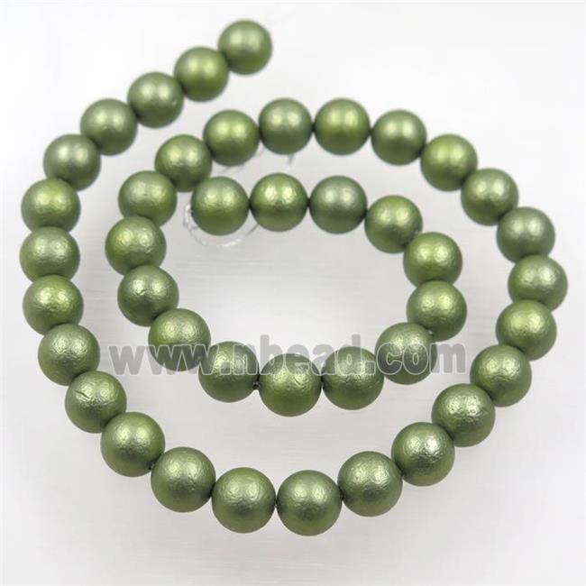 round matte olive pearlized shell beads