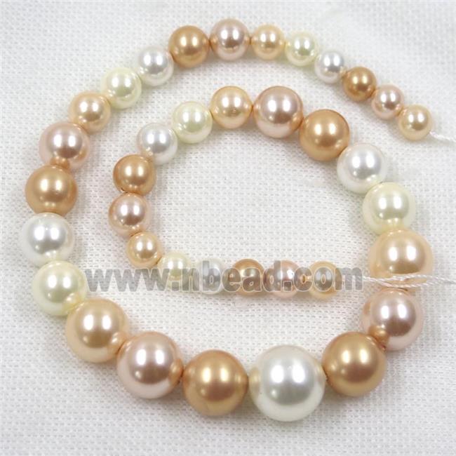 Pearlized Shell graduated Beads, round, mix color