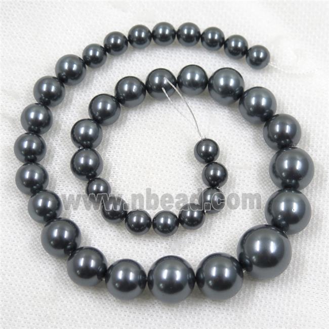 black Pearlized Shell graduated Beads, round