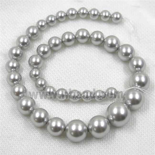 gray Pearlized Shell graduated Beads, round