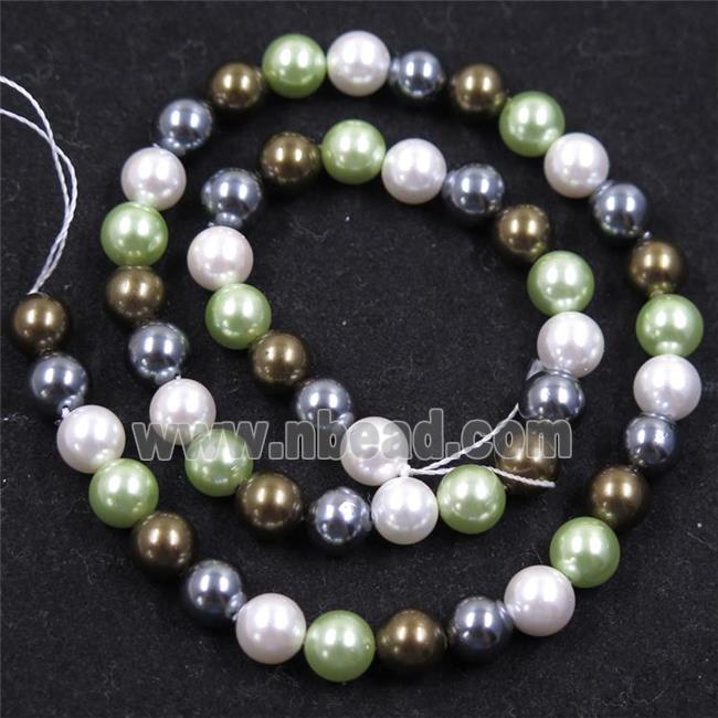 round Pearlized Shell Beads, mixed color