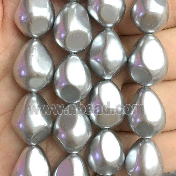 gray pearlized shell beads, teardrop