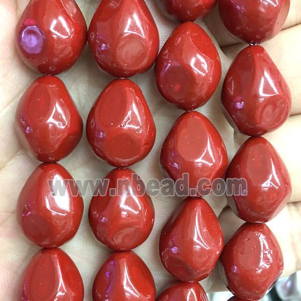 red pearlized shell beads, teardrop