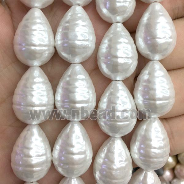 white pearlized shell beads, teardrop