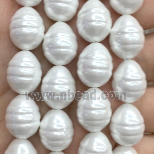 white pearlized shell beads, teardrop