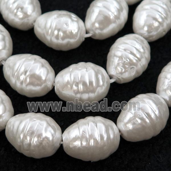 white Pearlized Shell silkworm beads
