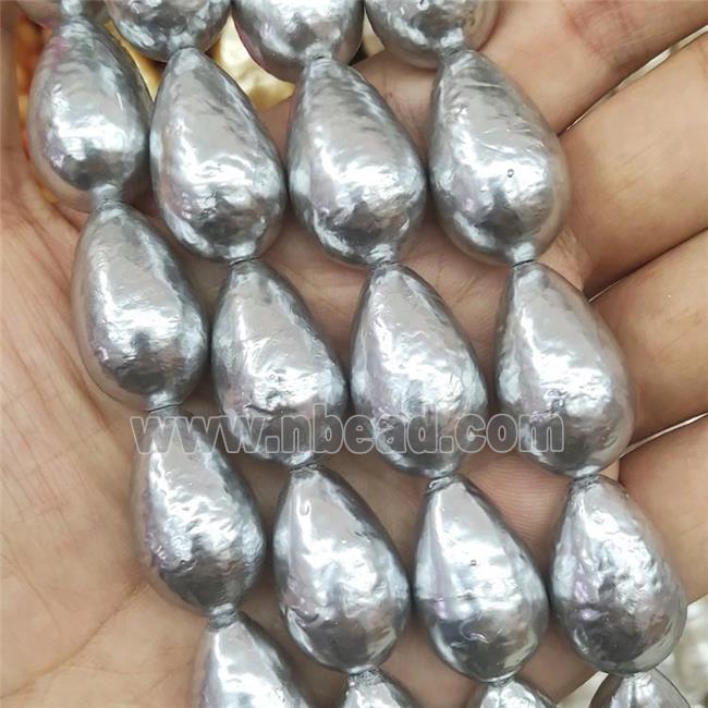 Baroque Style Pearlized Shell Teardrop Beads Gray
