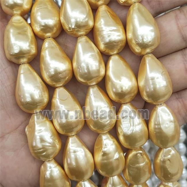 Baroque Style Pearlized Shell Teardrop Beads Gold