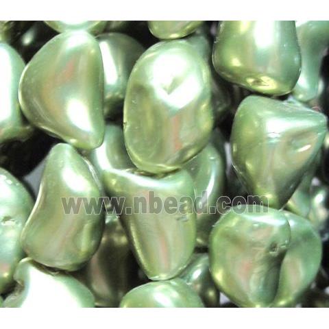 Pearlized Shell Beads, freeform, green