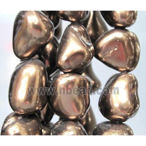 Pearlized Shell Beads, freeform, brown