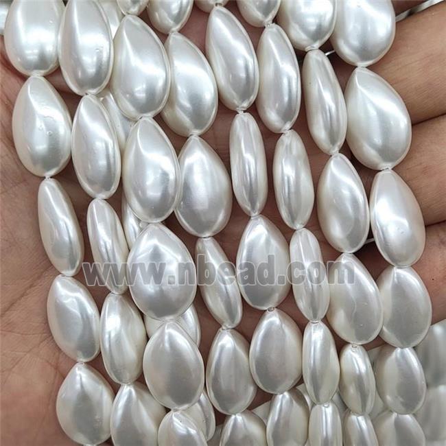 Cream White Pearlized Shell Teardrop Beads Flat