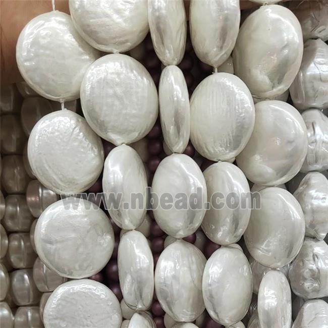 Baroque Style Cream White Pearlized Shell Coin Beads
