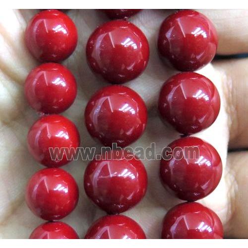 red Pearlized Shell Beads, round