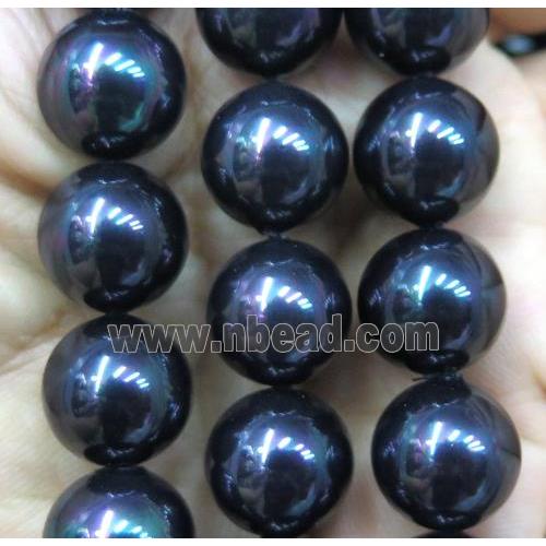 black Pearlized Shell Beads, round