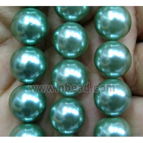 green Pearlized Shell Beads, round