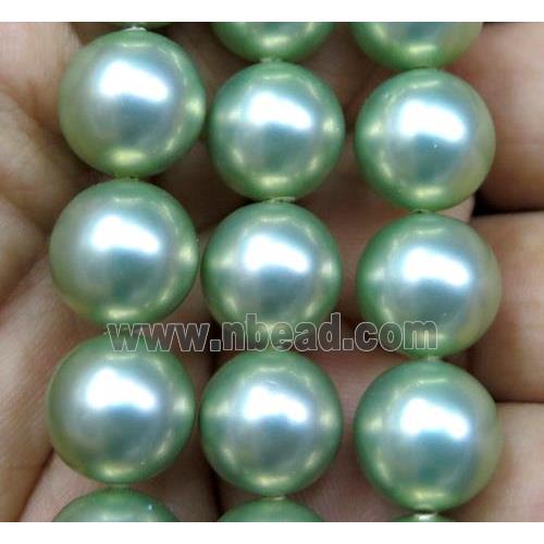 green Pearlized Shell Beads, round