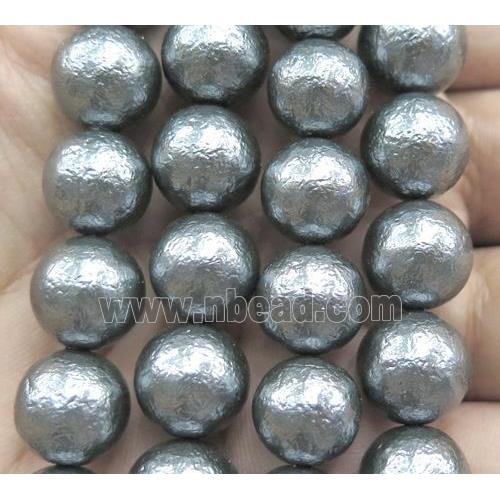 Pearlized Shell Bead, matte round, deep grey