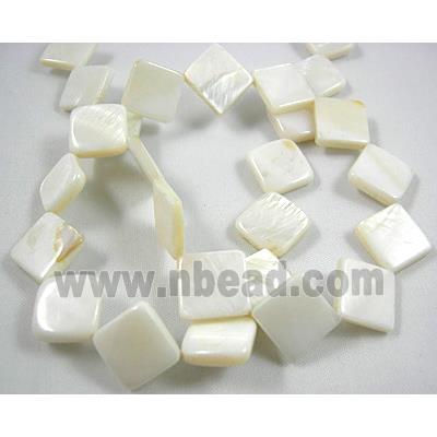 freshwater shell beads, square, corner-drilled, white