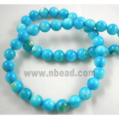 freshwater shell beads, round, dyed, aqua
