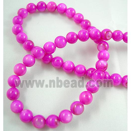 freshwater shell beads, round, dyed, hot-pink