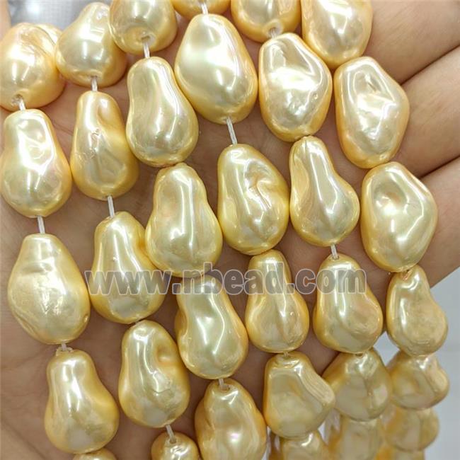 Baroque Style Pearlized Shell Beads Freeform Yellow Dye