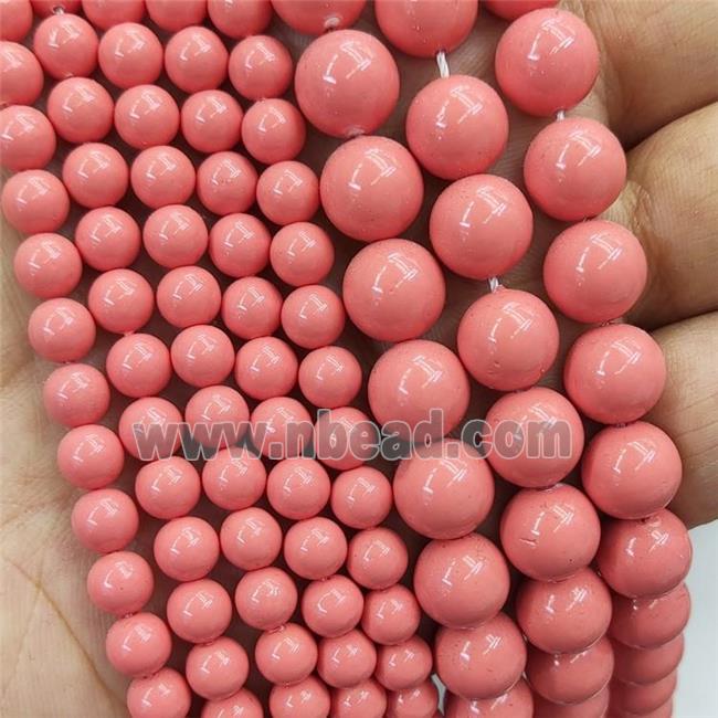 Pink Pearlized Shell Beads Smooth Round