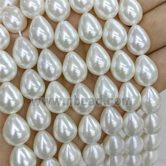 White Pearlized Shell Teardrop Beads Dye