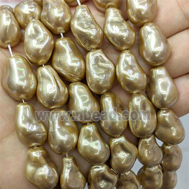 Baroque Style Pearlized Shell Beads Freeform Khaki Dye