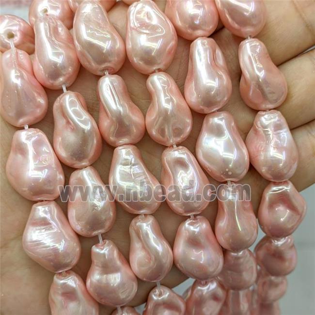 Baroque Style Pearlized Shell Beads Freeform Pink Dye