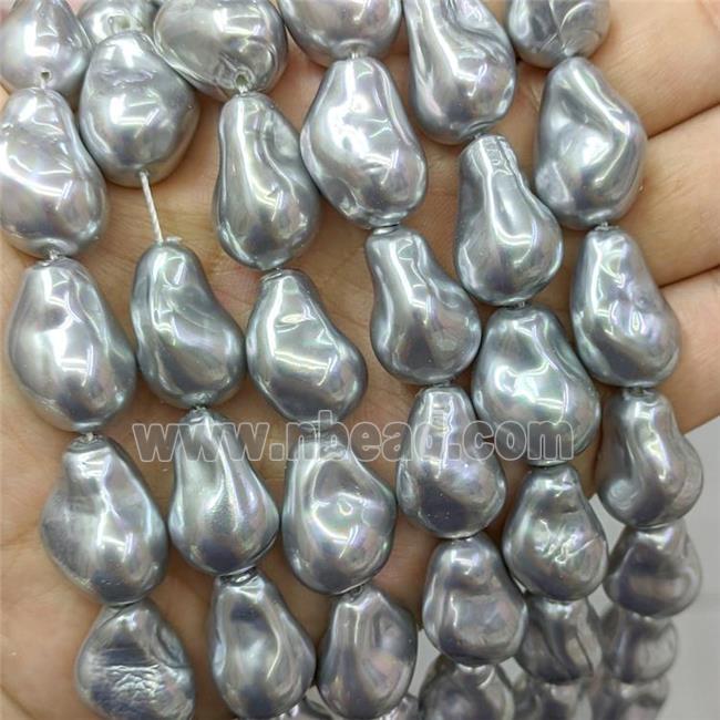 Baroque Style Pearlized Shell Beads Freeform Gray Silver Dye AB-Color Electroplated