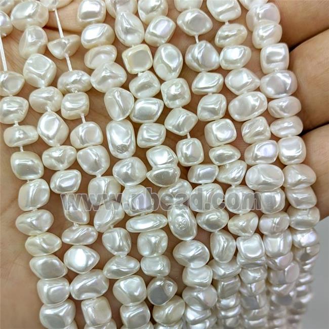 White Pearlized Shell Chips Beads Freeform
