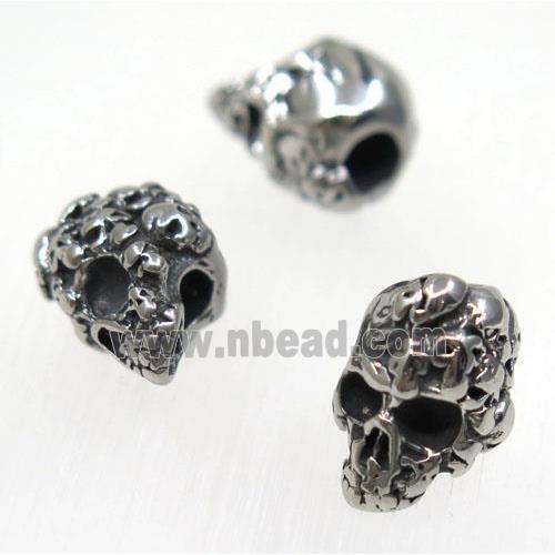 stainless steel skull beads, Antique silver