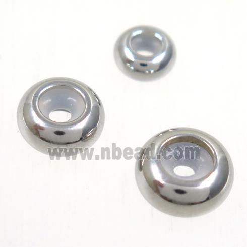 stainless steel beads, rondelle, platinum plated