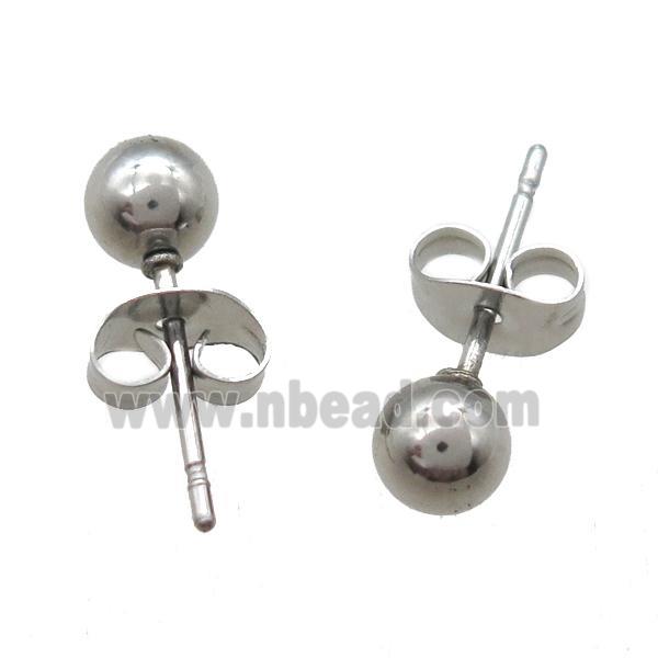 stainless steel Studs Earrings, ball, platinum plated