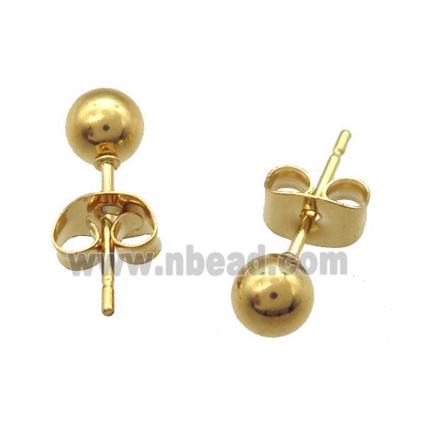 stainless steel Stud Earrings, ball, gold plated