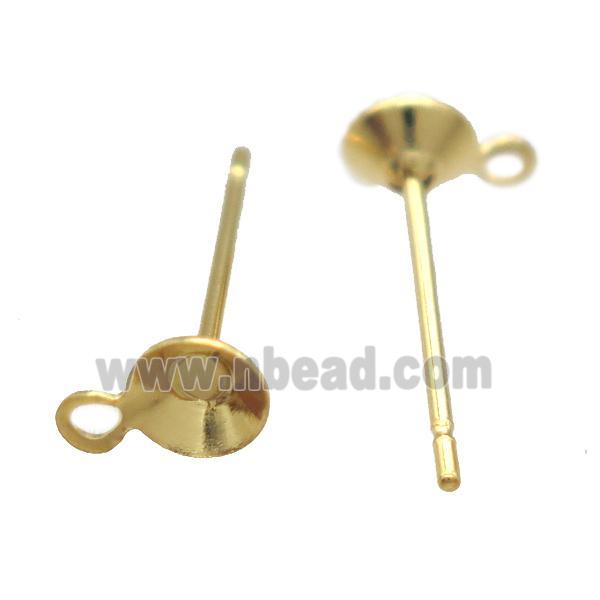stainless steel Stud Earrings with pad, gold plated