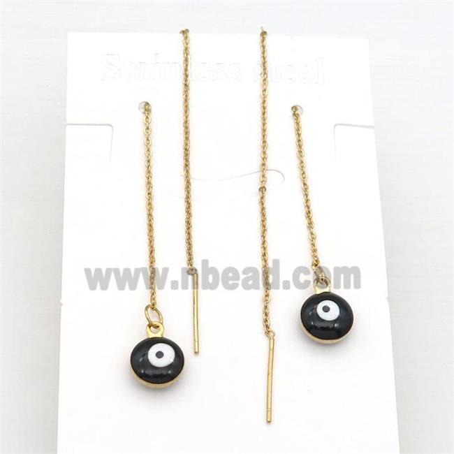 stainless steel Wire Earring with black enamel Evil Eye, gold plated