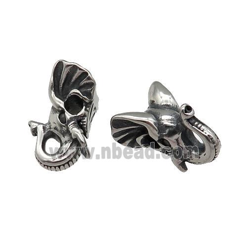Stainless Steel elephant Beads, antique silver